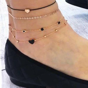 Heart Detail Chain Anklet 4pcs